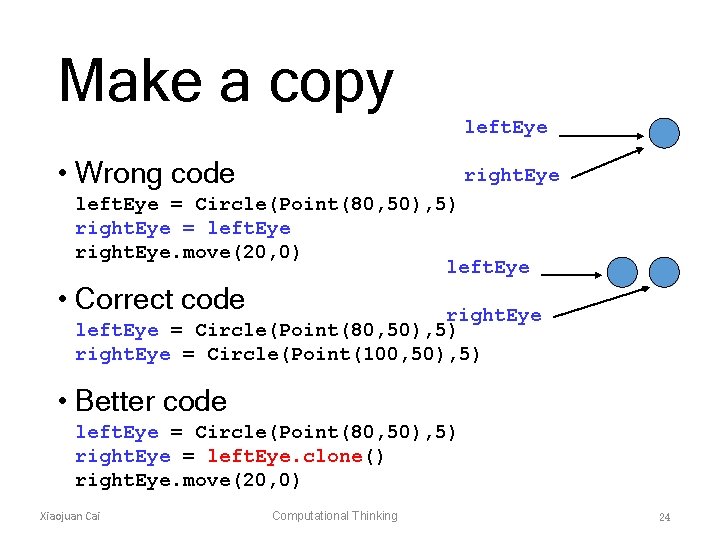 Make a copy left. Eye • Wrong code right. Eye left. Eye = Circle(Point(80,