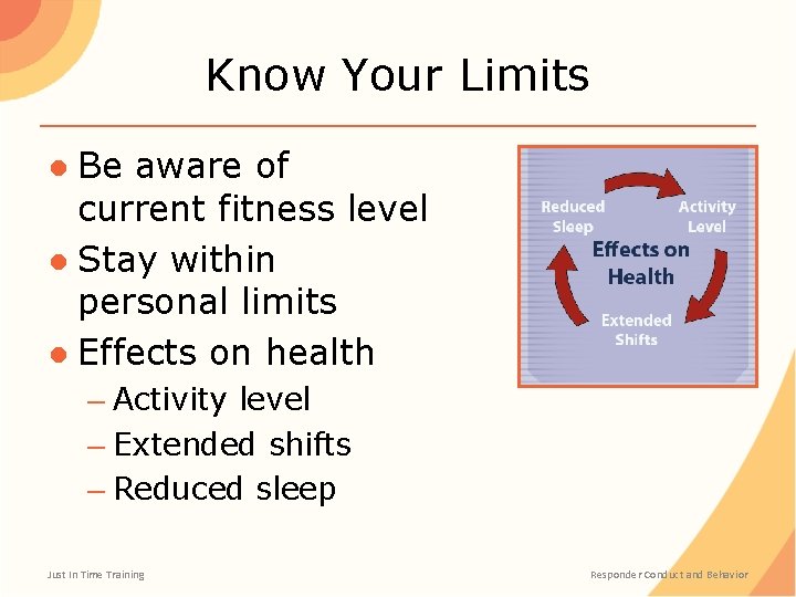 Know Your Limits ● Be aware of current fitness level ● Stay within personal