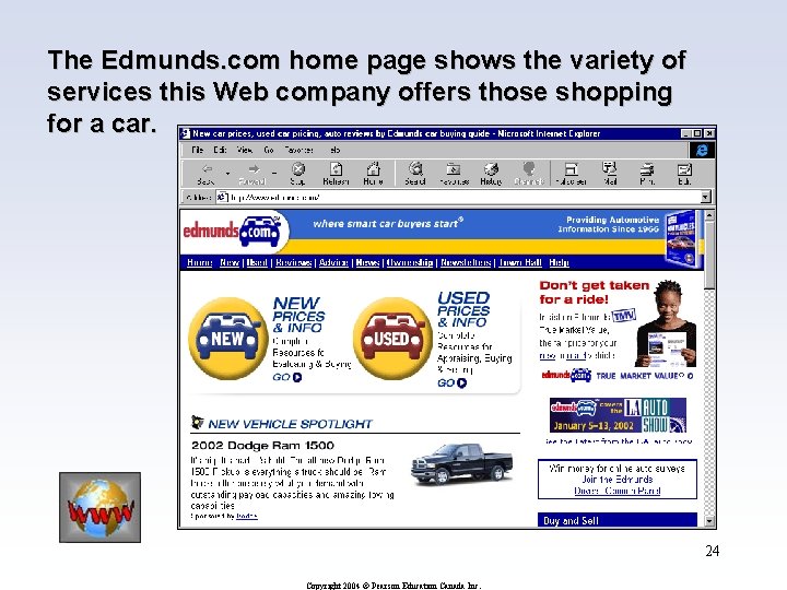 The Edmunds. com home page shows the variety of services this Web company offers