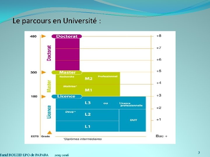 Le parcours en Université : Farid BOUZID LPO de PAPARA 2015 -2016 3 