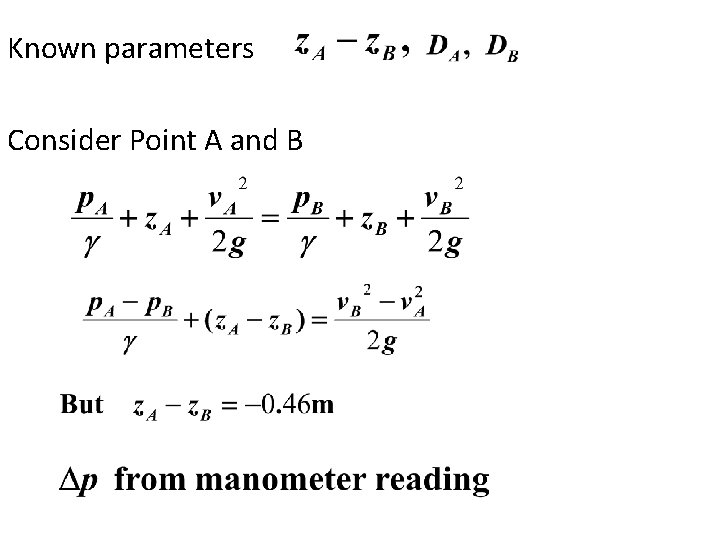 Known parameters Consider Point A and B 