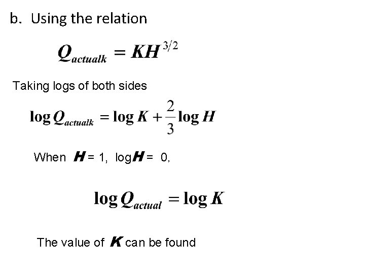 b. Using the relation Taking logs of both sides When H = 1, log.