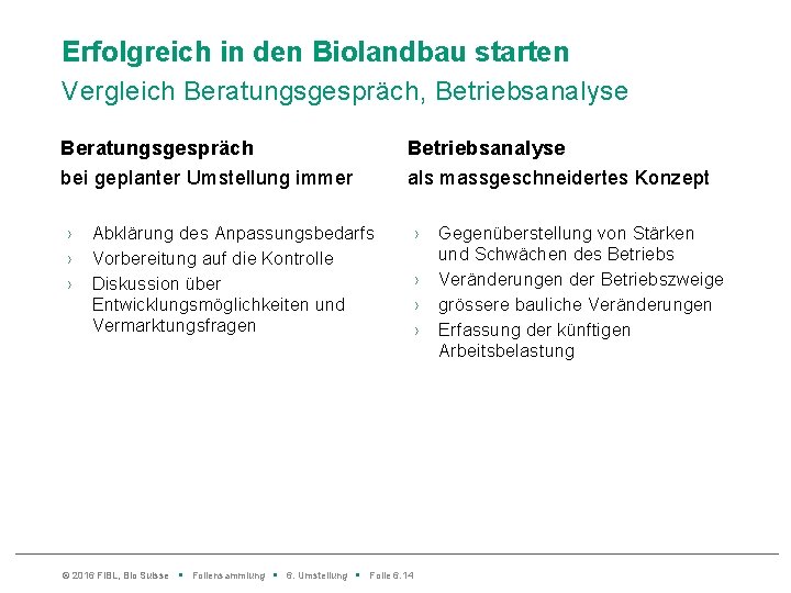Erfolgreich in den Biolandbau starten Vergleich Beratungsgespräch, Betriebsanalyse Beratungsgespräch bei geplanter Umstellung immer ›