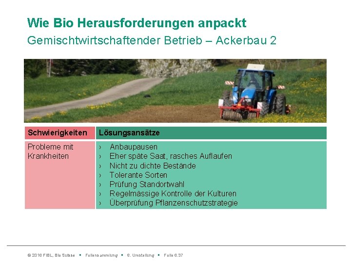 Wie Bio Herausforderungen anpackt Gemischtwirtschaftender Betrieb – Ackerbau 2 Schwierigkeiten Lösungsansätze Probleme mit Krankheiten