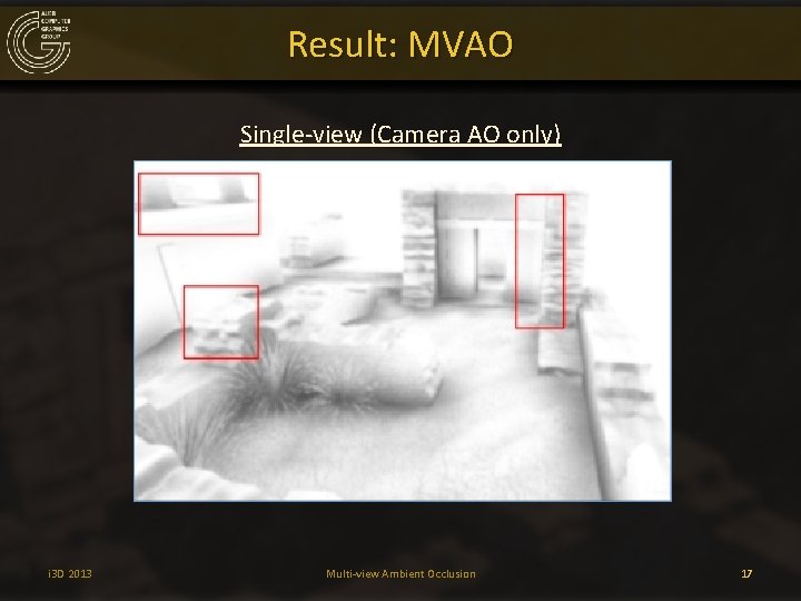 Result: MVAO Single-view (Camera AO only) i 3 D 2013 Multi-view Ambient Occlusion 17