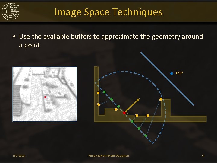 Image Space Techniques • Use the available buffers to approximate the geometry around a