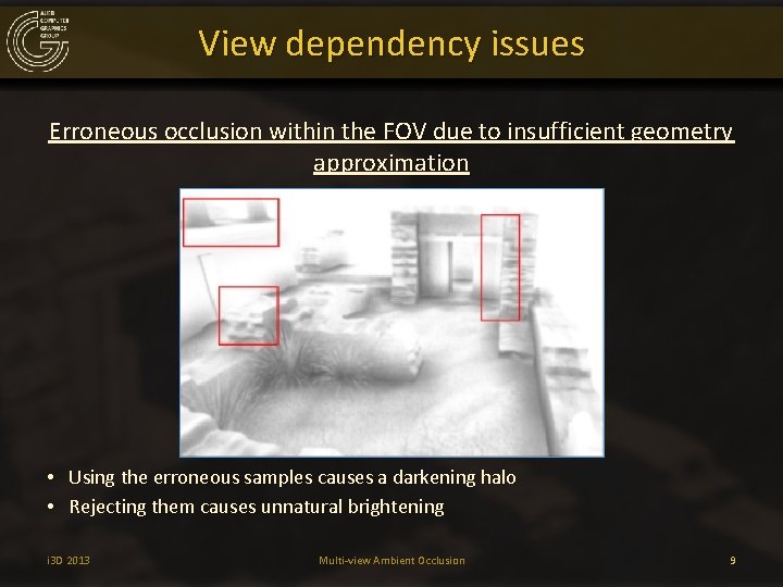 View dependency issues Erroneous occlusion within the FOV due to insufficient geometry approximation •
