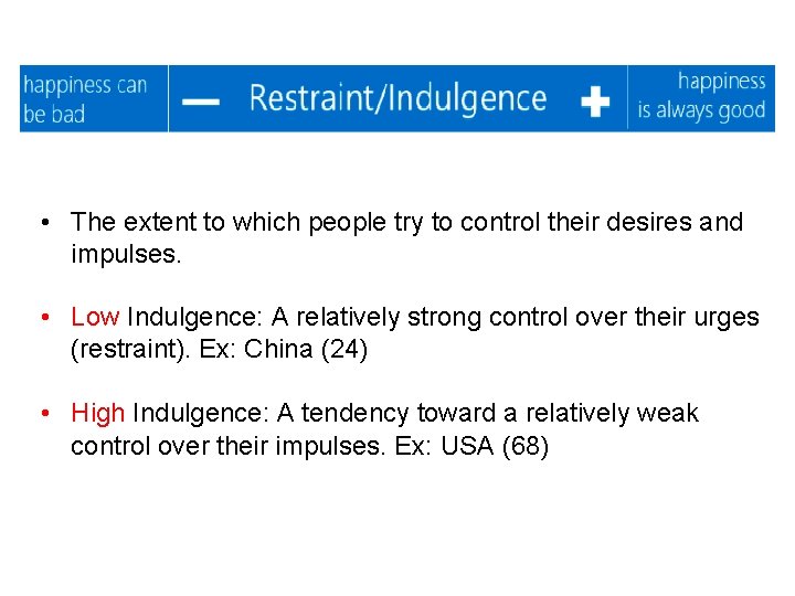  • The extent to which people try to control their desires and impulses.