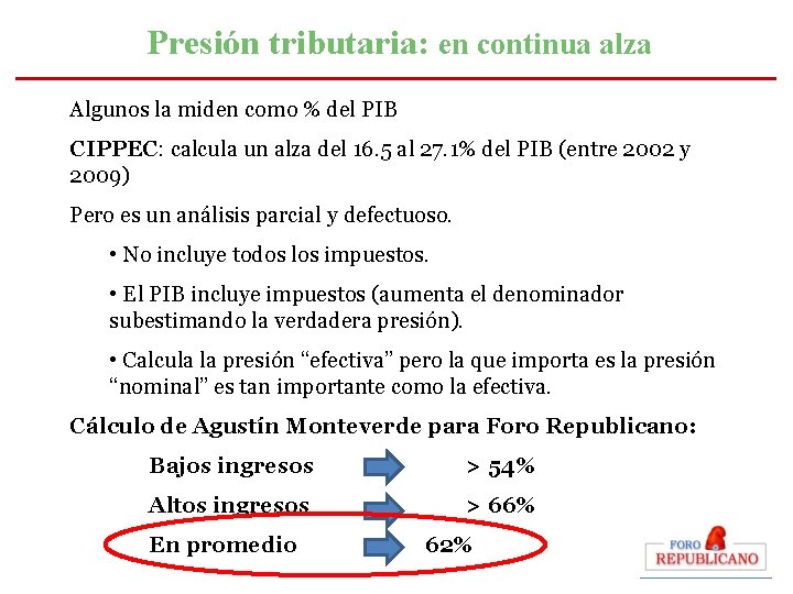 Presión tributaria: en continua alza Algunos la miden como % del PIB CIPPEC: calcula