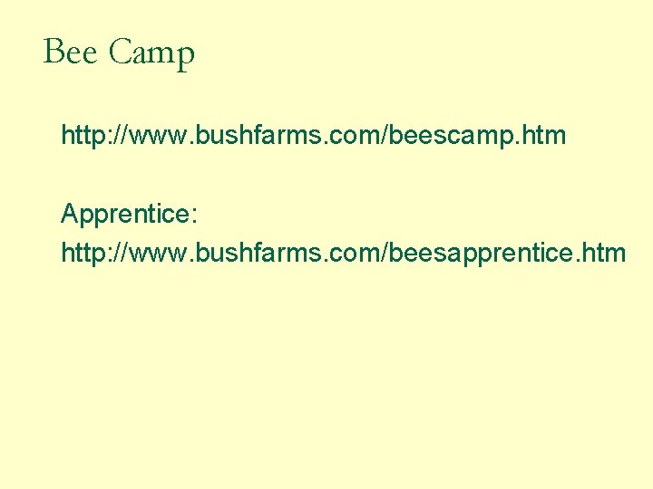 Bee Camp http: //www. bushfarms. com/beescamp. htm Apprentice: http: //www. bushfarms. com/beesapprentice. htm 