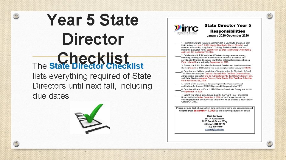 Year 5 State Director Checklist The State Director Checklists everything required of State Directors