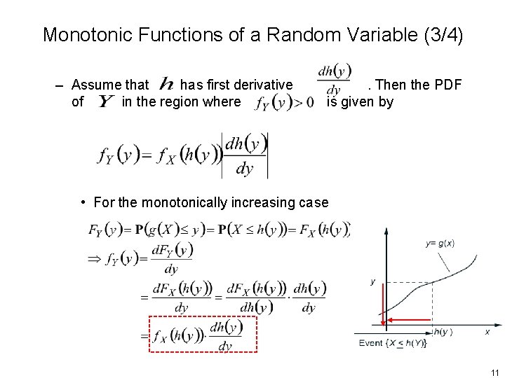 Monotonic Functions of a Random Variable (3/4) – Assume that has first derivative of