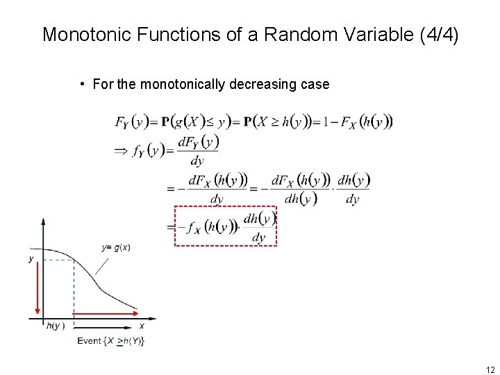 Monotonic Functions of a Random Variable (4/4) • For the monotonically decreasing case 12