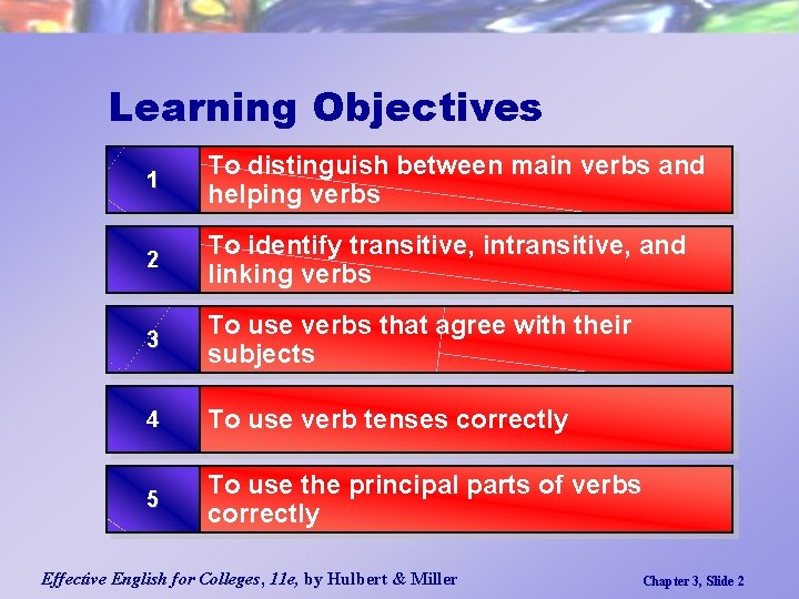 Learning Objectives 1 To distinguish between main verbs and helping verbs 2 To identify