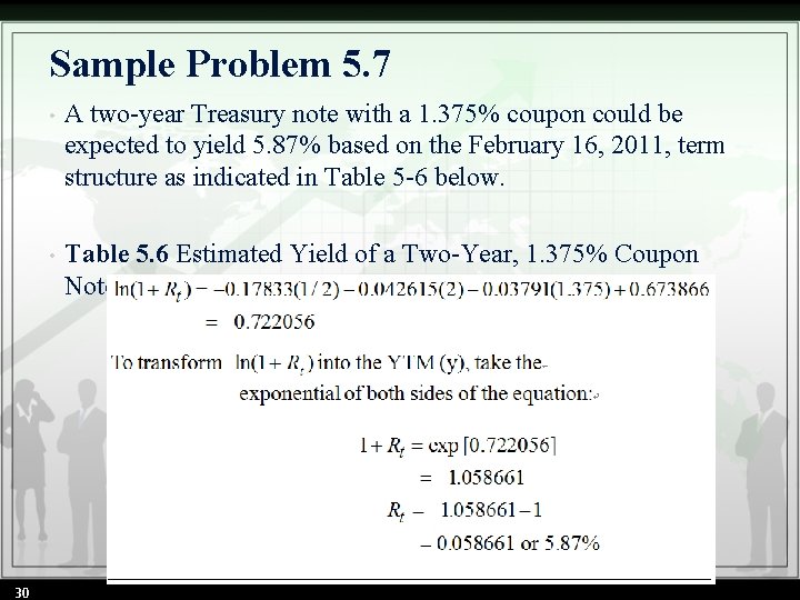 Sample Problem 5. 7 30 • A two-year Treasury note with a 1. 375%