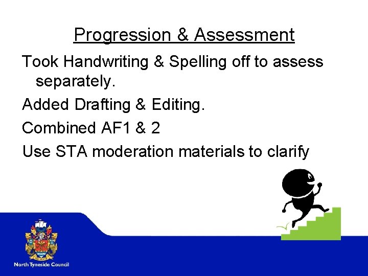 Progression & Assessment Took Handwriting & Spelling off to assess separately. Added Drafting &