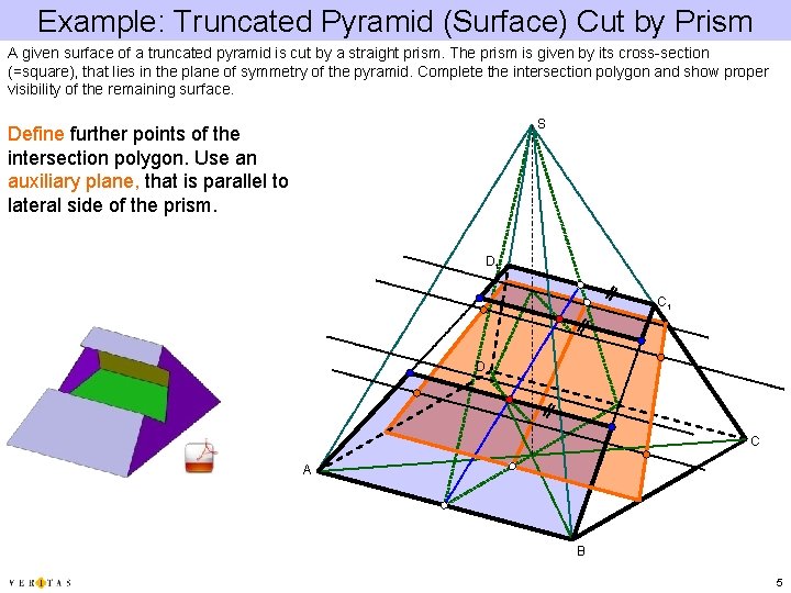 Example: Truncated Pyramid (Surface) Cut by Prism A given surface of a truncated pyramid