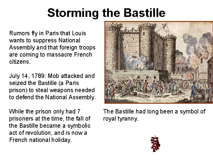 Storming the Bastille Rumors fly in Paris that Louis wants to suppress National Assembly