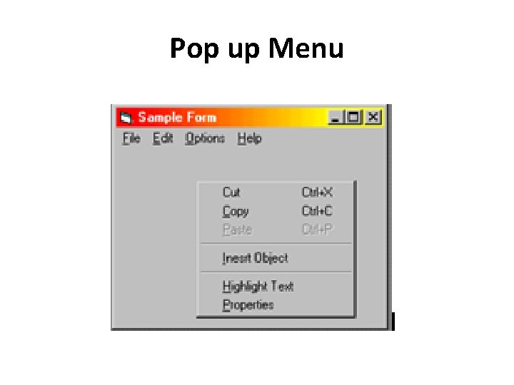 Pop up Menu 