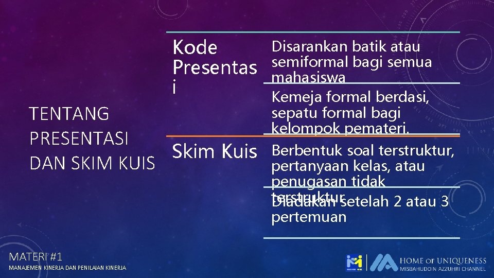 Kode Presentas i TENTANG PRESENTASI Skim Kuis DAN SKIM KUIS MATERI #1 MANAJEMEN KINERJA