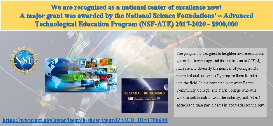We are recognized as a national center of excellence now! A major grant was