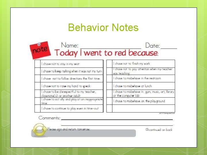 Behavior Notes 