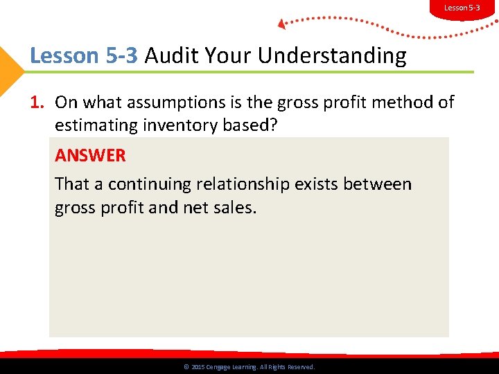 Lesson 5 -3 Audit Your Understanding 1. On what assumptions is the gross profit