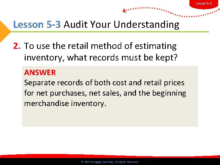 Lesson 5 -3 Audit Your Understanding 2. To use the retail method of estimating