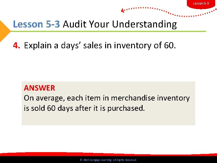 Lesson 5 -3 Audit Your Understanding 4. Explain a days’ sales in inventory of
