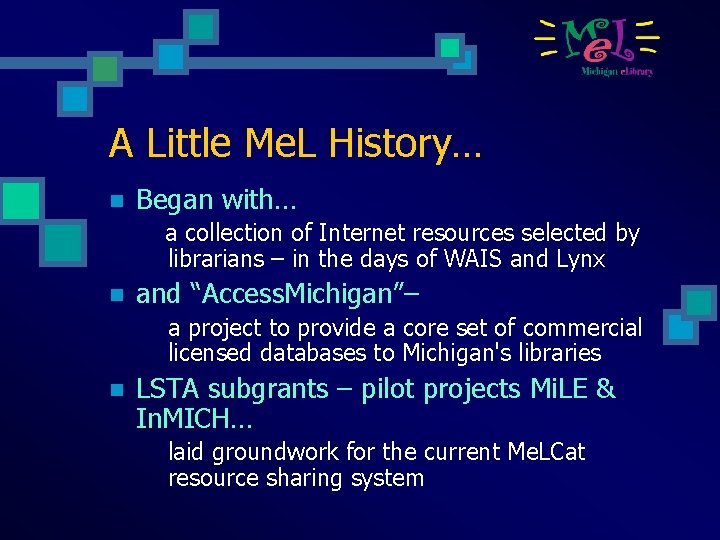 A Little Me. L History… n Began with… a collection of Internet resources selected