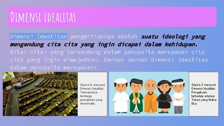 Dimensi Idealitas pengertiannya adalah suatu ideologi yang mengandung cita yang ingin dicapai dalam kehidupan.