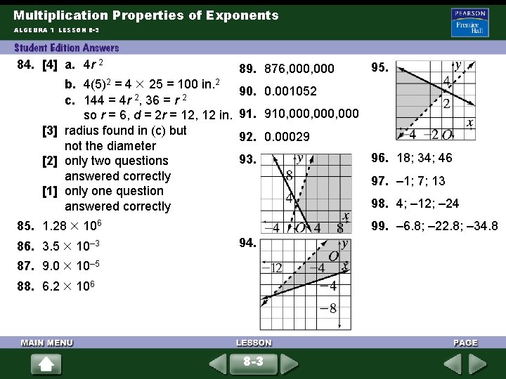 Multiplication Properties of Exponents ALGEBRA 1 LESSON 8 -3 84. [4] a. 4 r