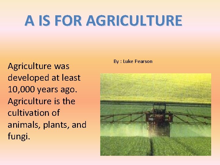 A IS FOR AGRICULTURE Agriculture was developed at least 10, 000 years ago. Agriculture