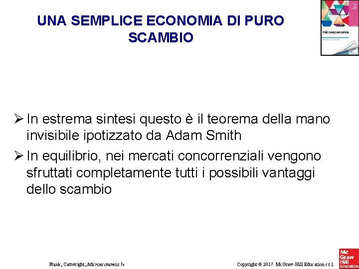 UNA SEMPLICE ECONOMIA DI PURO SCAMBIO In estrema sintesi questo è il teorema della