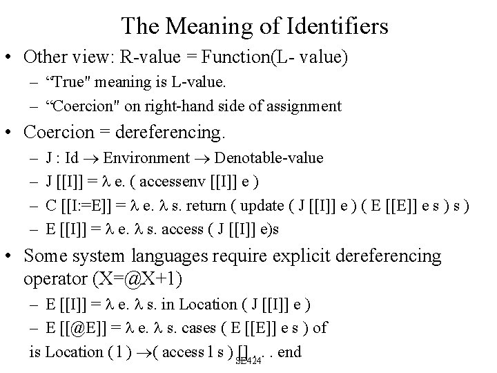 The Meaning of Identifiers • Other view: R-value = Function(L- value) – “True" meaning