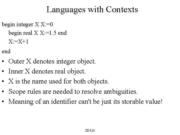 Languages with Contexts begin integer X X: =0 begin real X X: =1. 5