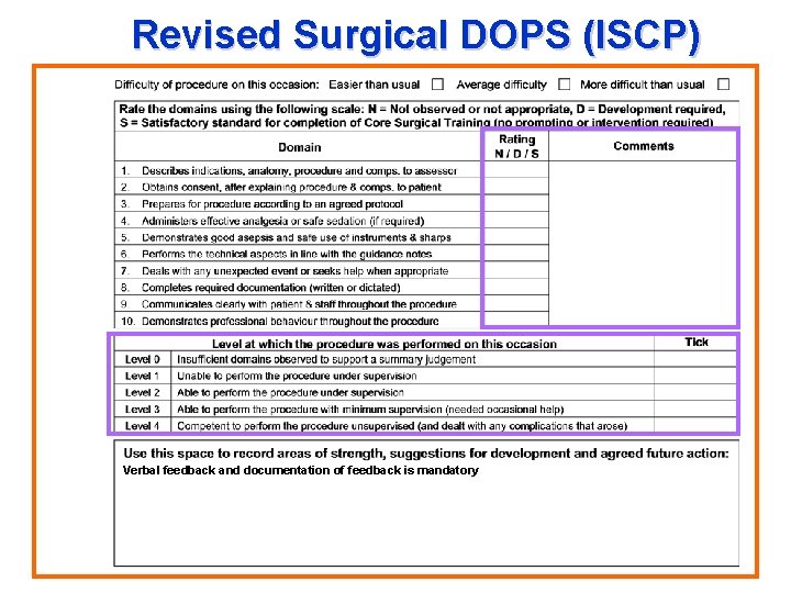 Revised Surgical DOPS (ISCP) Verbal feedback and documentation of feedback is mandatory 