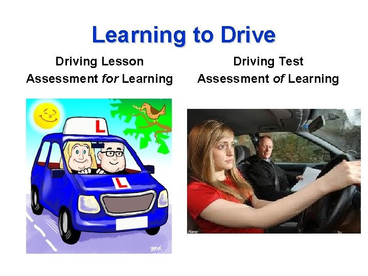 Learning to Drive Driving Lesson Assessment for Learning Driving Test Assessment of Learning 