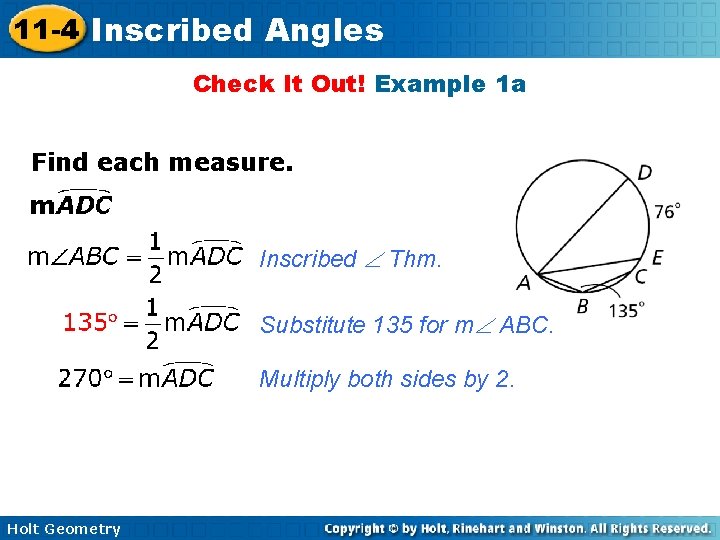11 4 Inscribed Angles Objectives Find the measure