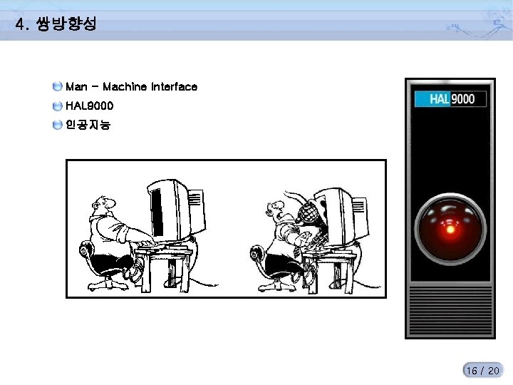 4. 쌍방향성 Man - Machine Interface HAL 9000 인공지능 16 / 20 