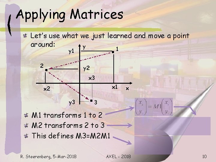 Applying Matrices Let’s use what we just learned and move a point around: y