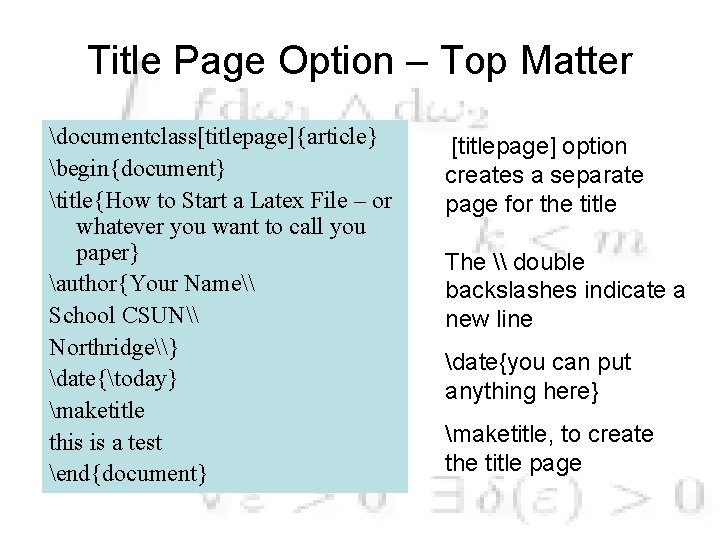 Introduction to Latex November 2006 California State