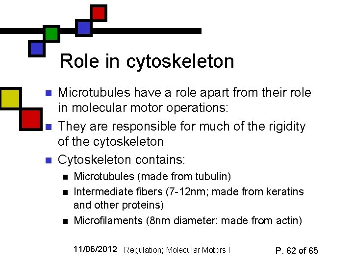 Role in cytoskeleton n Microtubules have a role apart from their role in molecular