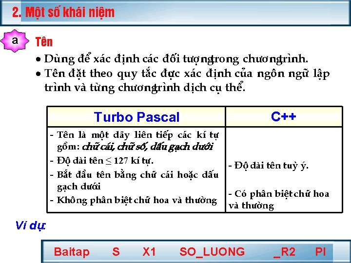 2. Mét sè kh¸i niÖm a Tªn · Dïng ®Ó x¸c ®Þnh c¸c ®èi