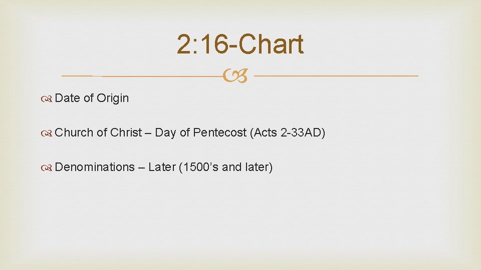 2: 16 -Chart Date of Origin Church of Christ – Day of Pentecost (Acts