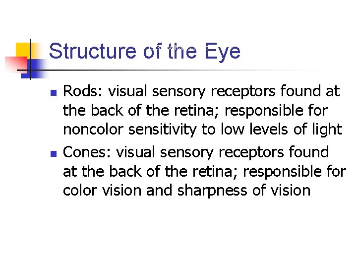 Structure of the Eye LO 3. 2 What Is Light? n n Rods: visual