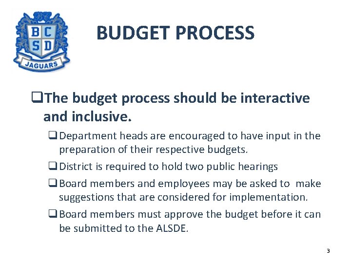 BUDGET PROCESS q. The budget process should be interactive and inclusive. q. Department heads