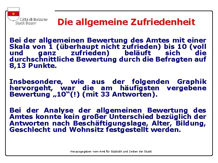 Die allgemeine Zufriedenheit Bei der allgemeinen Bewertung des Amtes mit einer Skala von 1