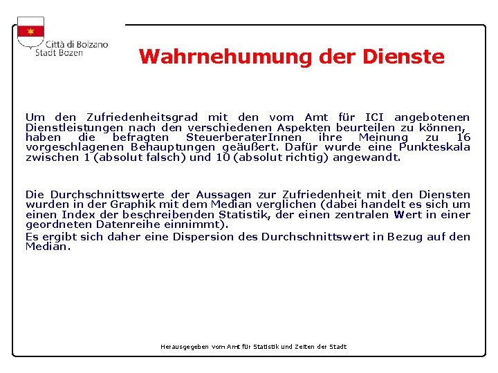 Wahrnehumung der Dienste Um den Zufriedenheitsgrad mit den vom Amt für ICI angebotenen Dienstleistungen