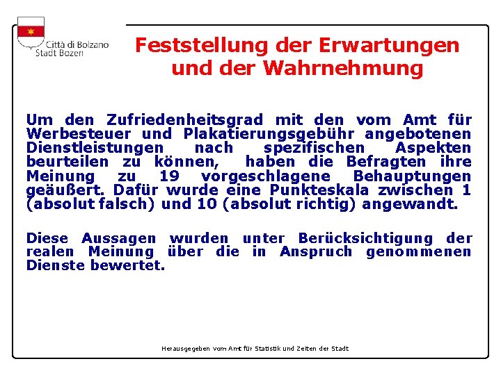 Feststellung der Erwartungen und der Wahrnehmung Um den Zufriedenheitsgrad mit den vom Amt für